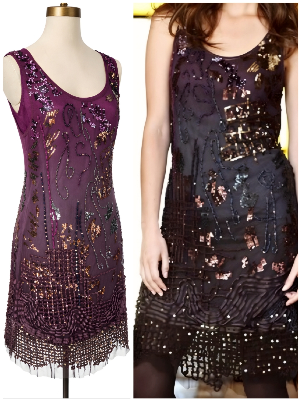 Peruvian Connection Ombre Sequin Purple Gray Dress, 10